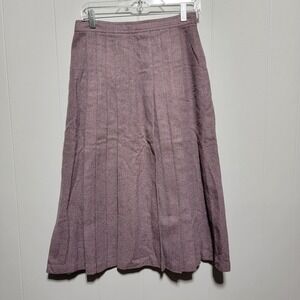 Vintage College‎ Town Pleated Wool Skirt Women's Purple Tweed A-Line Flared